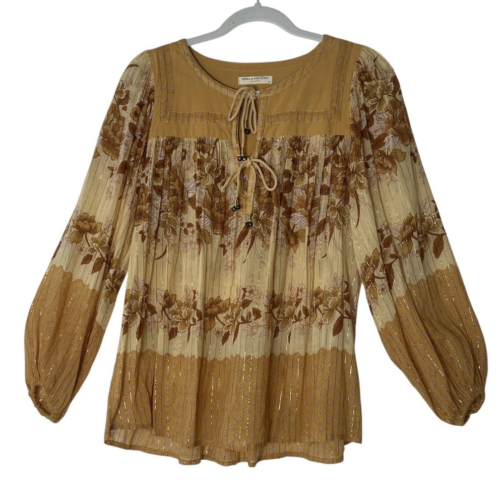 Spell and The Gypsy Coco Lei Blouse Top Women's XS Caramel Boho Embroidered - Picture 3 of 14